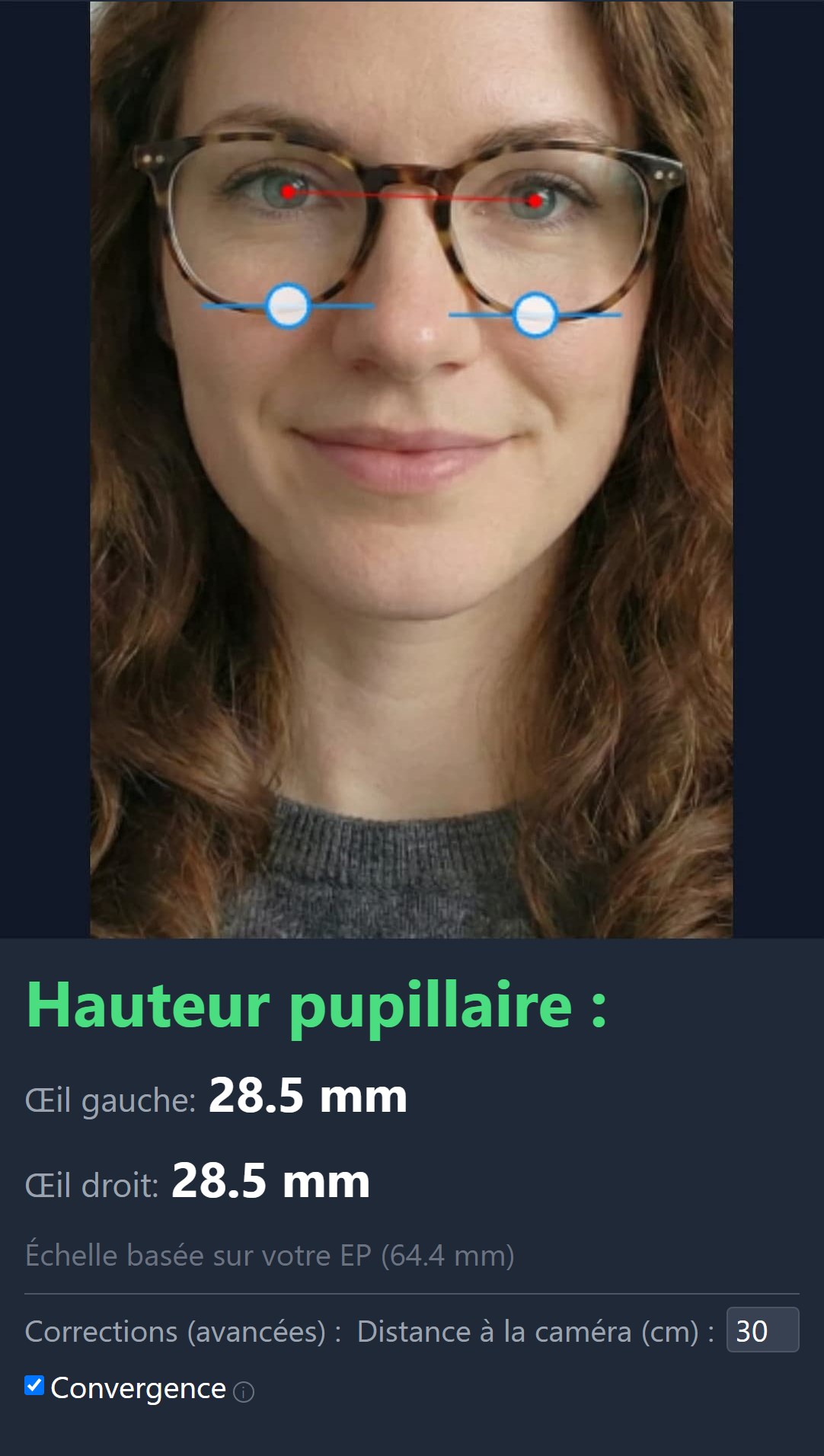 Résultat mesure hauteur pupillaire