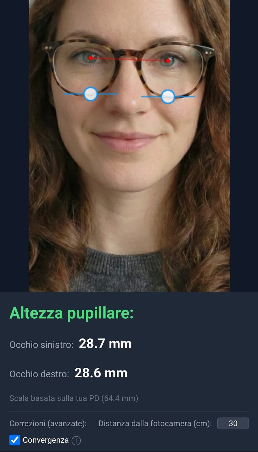 Risultato misurazione altezza pupillare