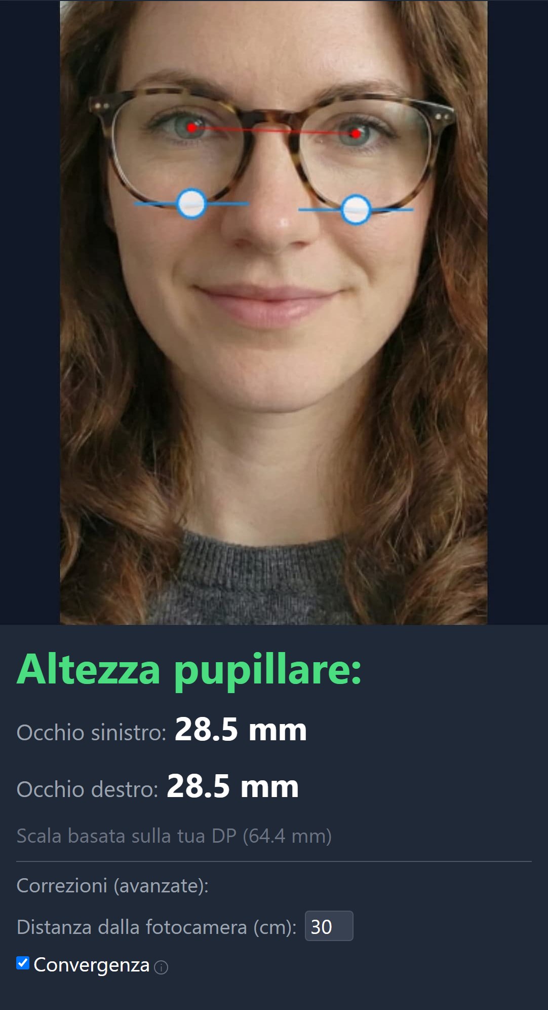Risultato misurazione altezza pupillare