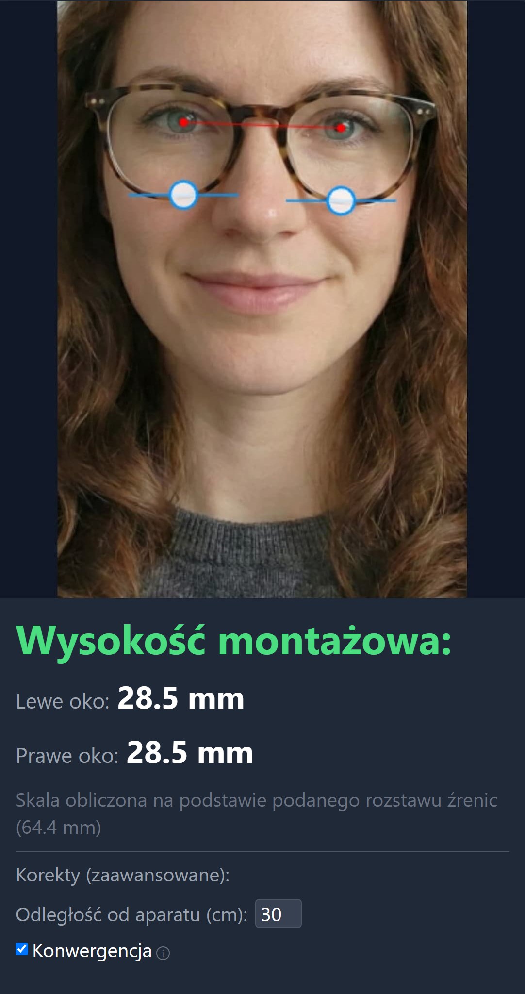 Wynik pomiaru wysokości montażowej