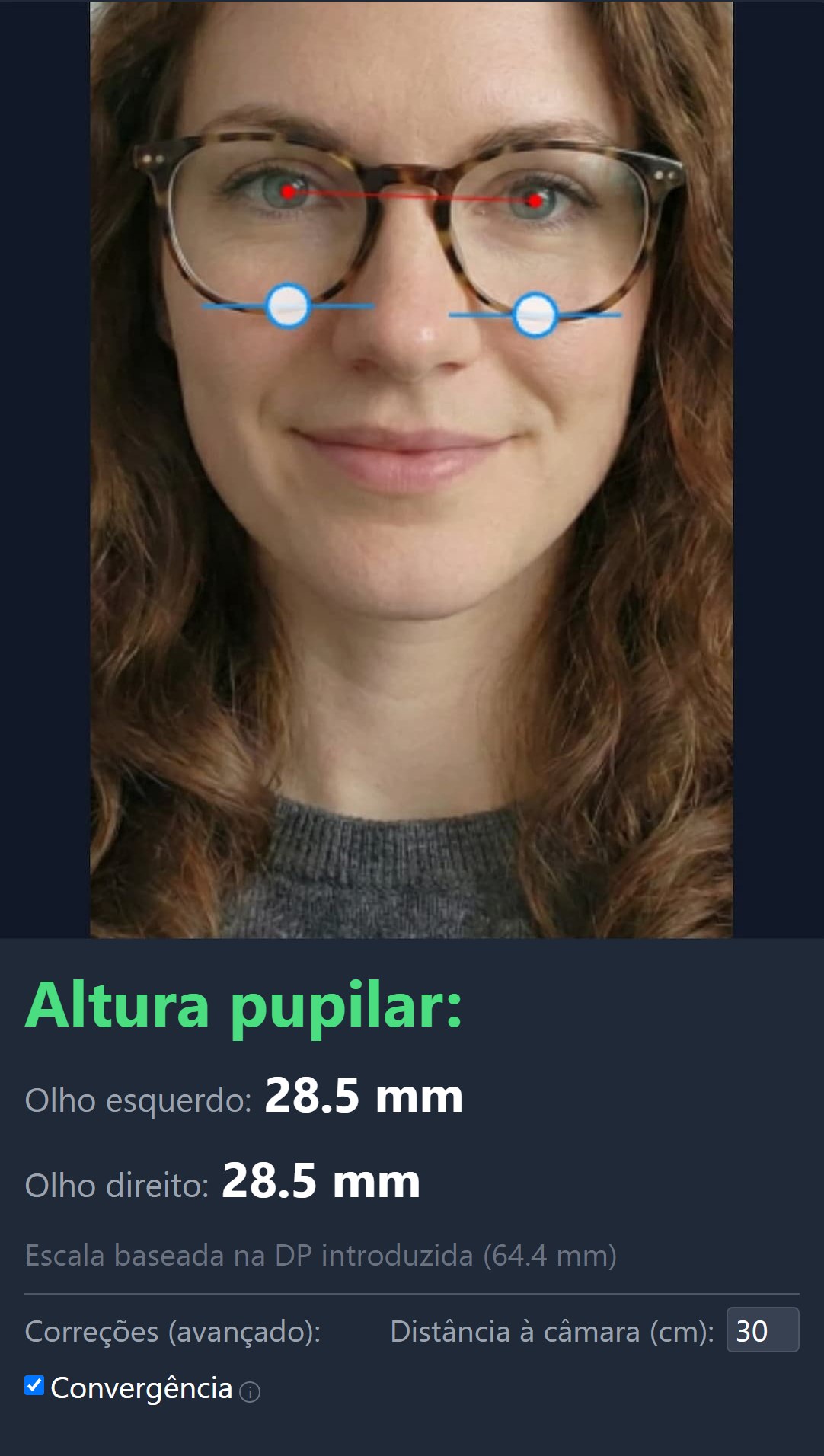 Resultado da medição da altura pupilar